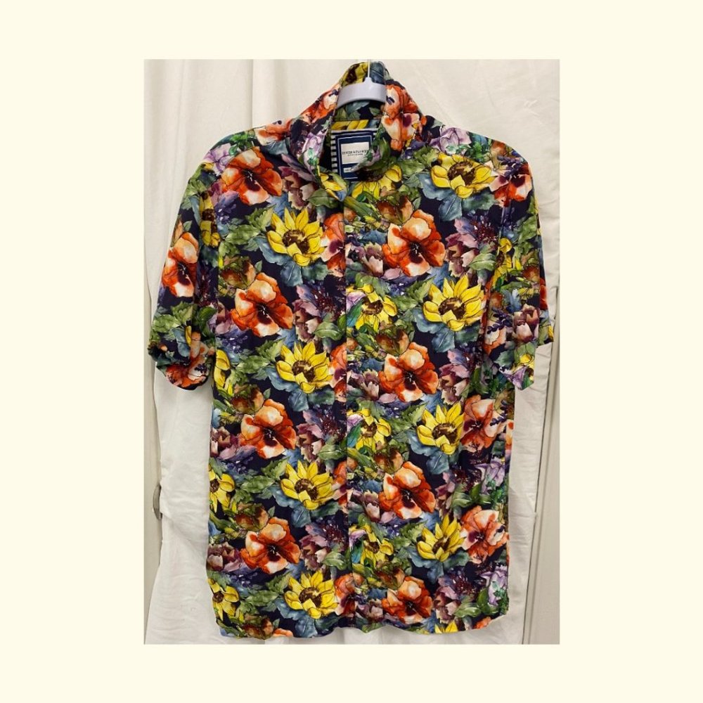 DENIM & FLOWER RICKY SINGH WATER COLOR MULTI COLORED FLORAL BUTTON UP SHRIT